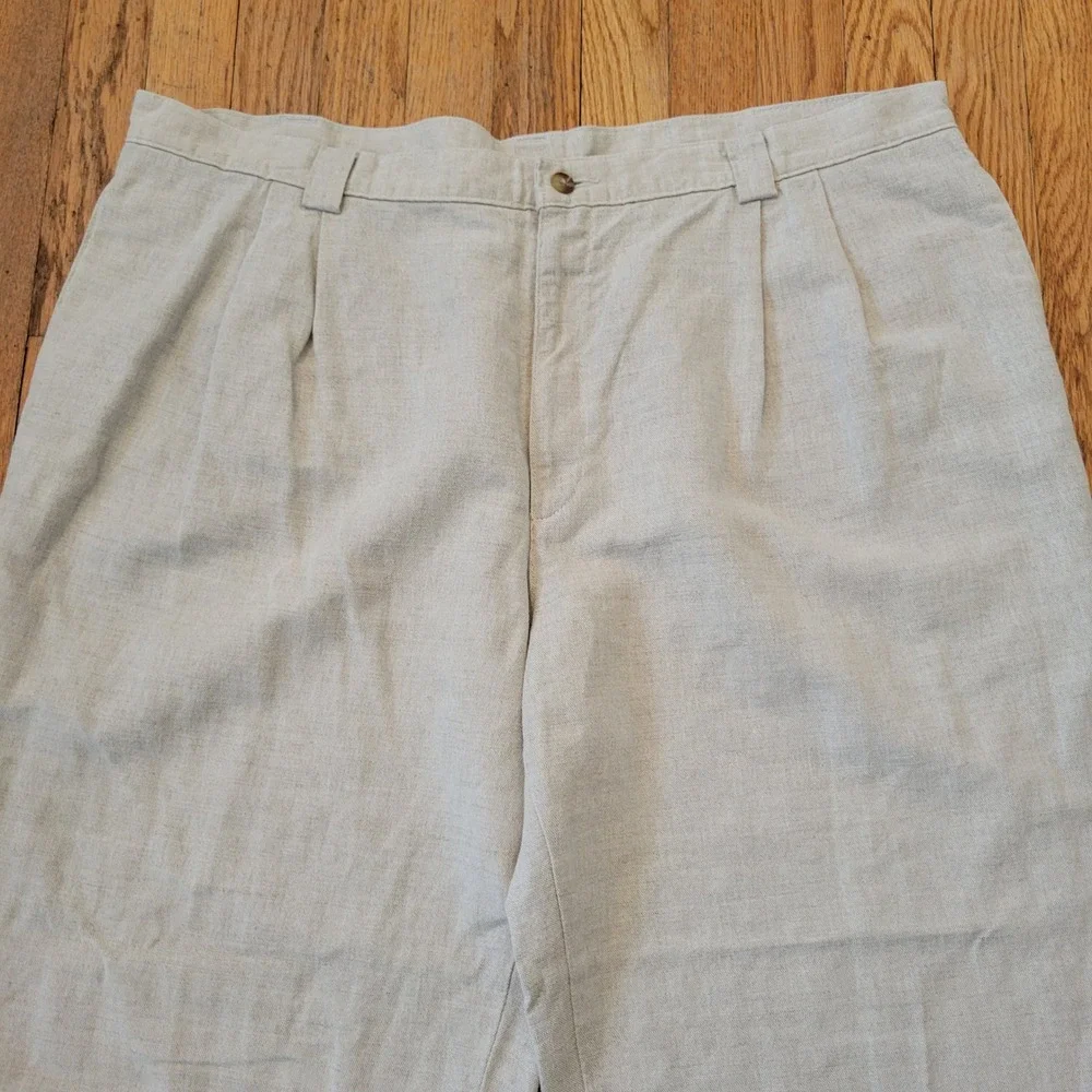 Savane 42x30 Pleated Linen Trousers Tan Cuffed‎ High Rise Summer Breathable